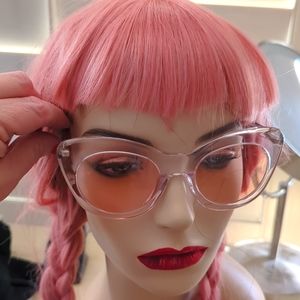 Vintage Retro Cat Eye Sunglasses Clear Frames Custom Rose Pink Lenses